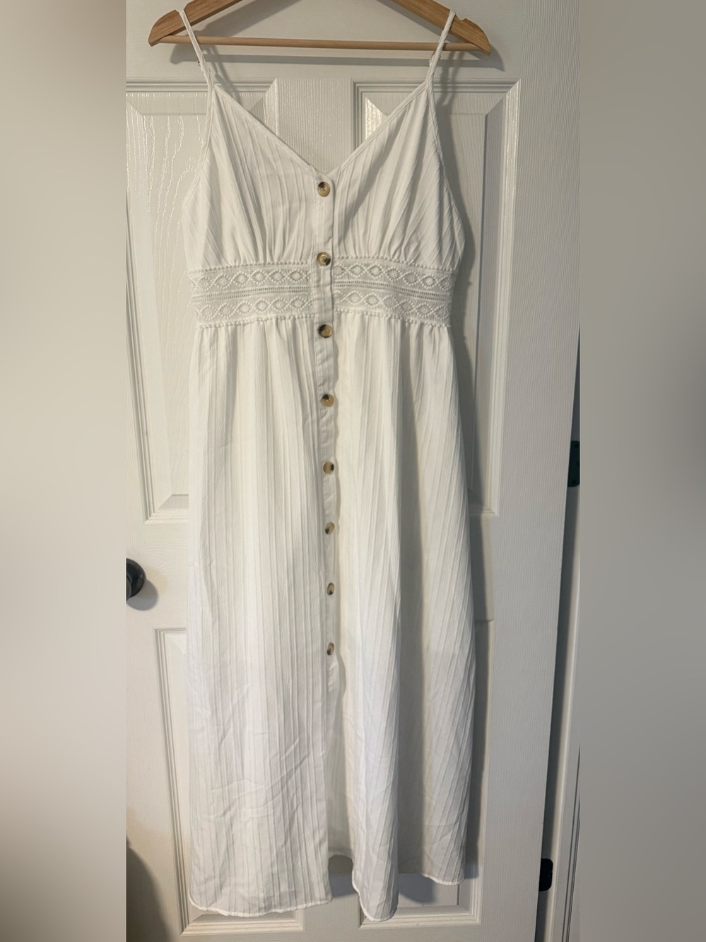 SHEIN White Button-Front Lace Waist Maxi Dress
